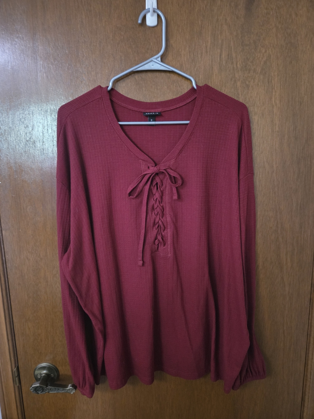 torrid Burgundy Lace-Up Ribbed Long Sleeve Top